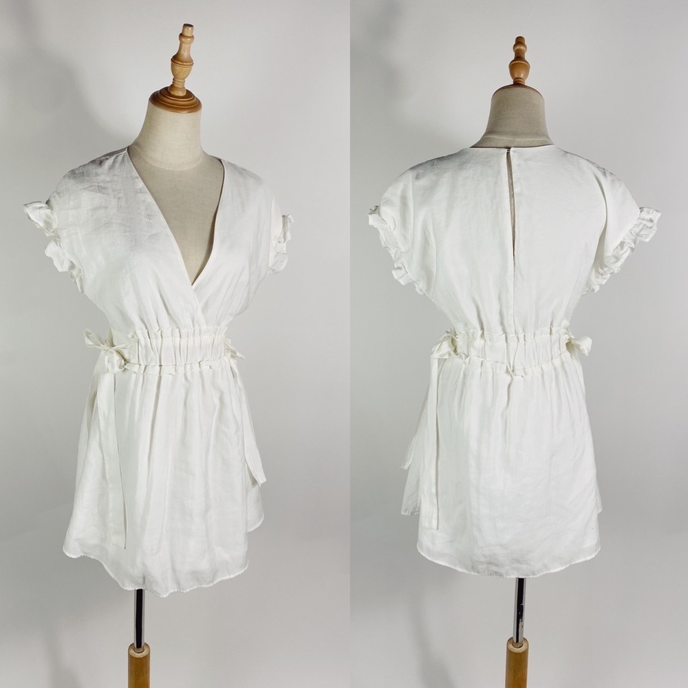 ZARA White V-neck Side Tie Mini Dress Womens Small